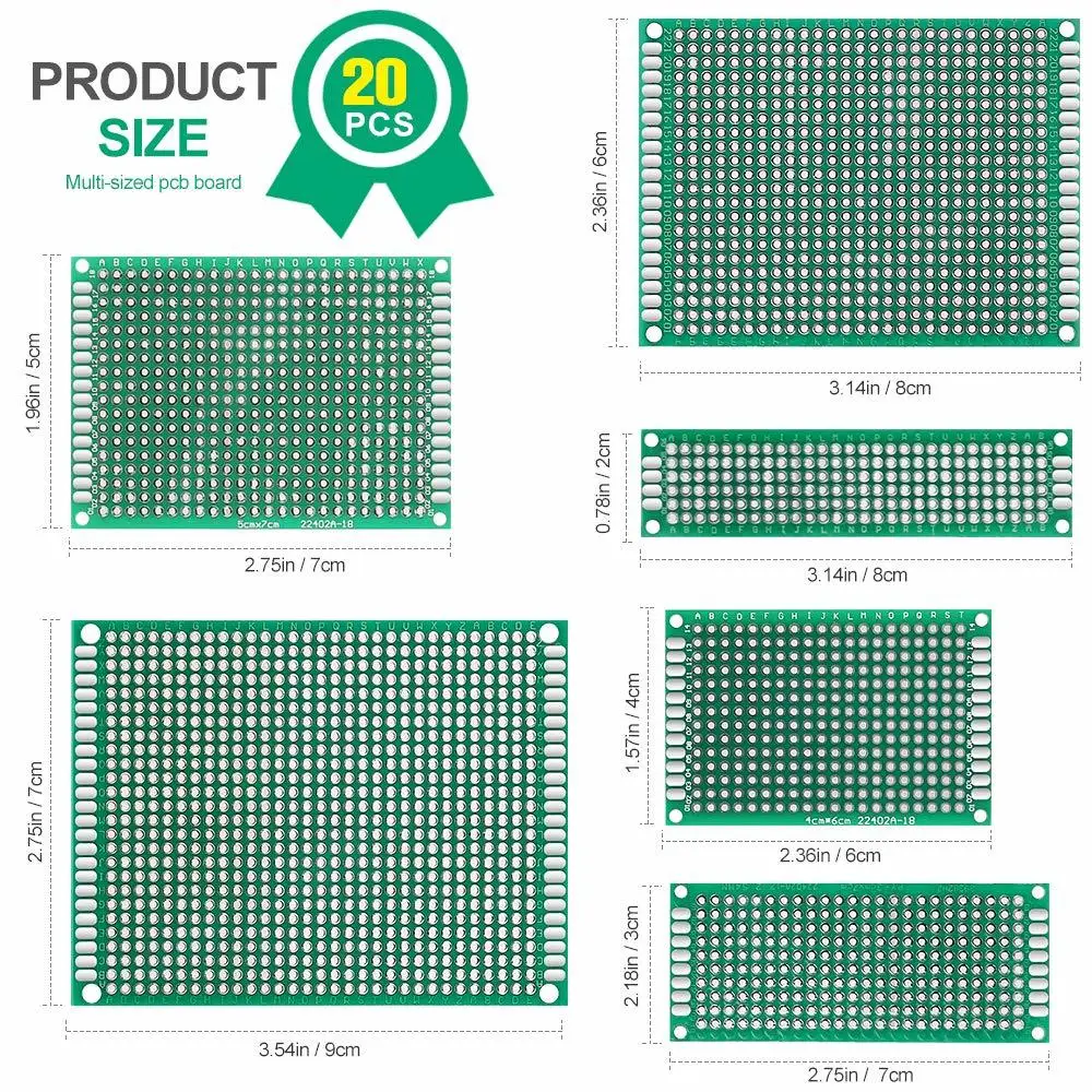 20 шт. двухсторонняя плата прототипа набор печатных плат 7x 9/6x 8/3x 7/4x 6/2x 8/5x7 см
