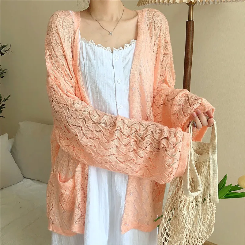 

Женский тонкий трикотажный кардиган, свободная верхняя одежда в ленивом стиле, тонкий вязаный кардиган с прорезями, однотонное пальто, весн...