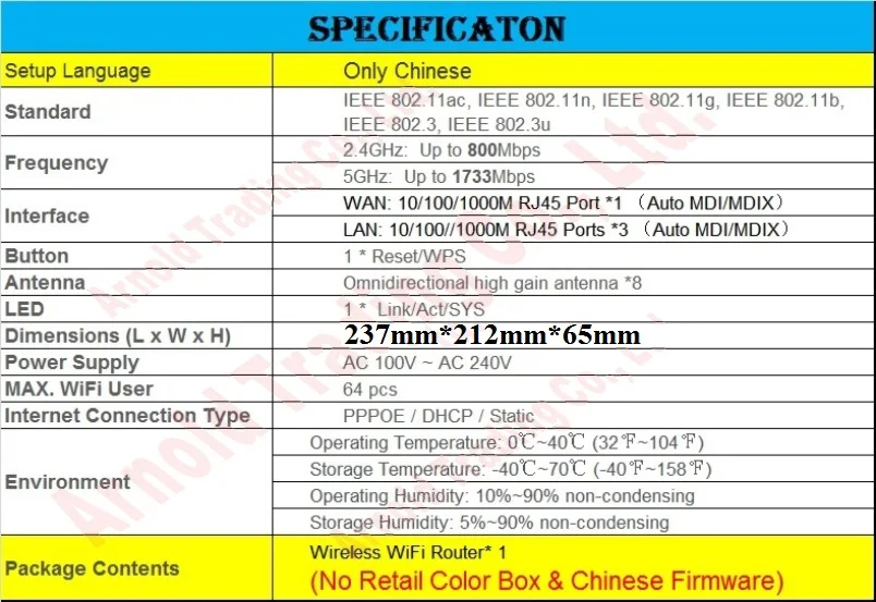 Chinese Firmware, 8 Antennas Wireless Router 802.11AC Double bands, 2.4GHz 800M+ 5GHz 1733M, 4 ports Gigabit AC2600 Huge WiFi