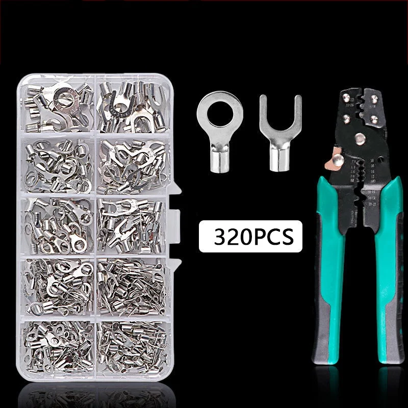 

320pcs Boxed,Crimp Terminal+Pliers,Cold Pressed Terminal,U Shaped O Shaped ,Wire Connector 0.5-4mm Square Terminal Eletrico