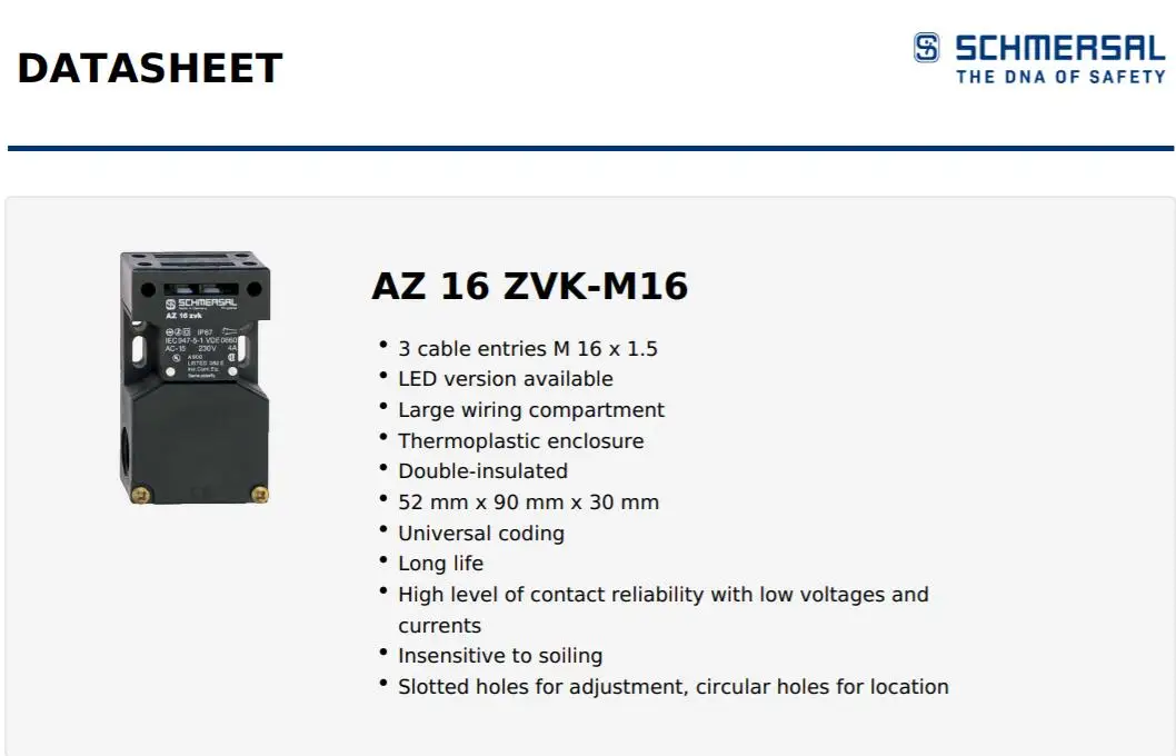 Выключатель безопасности с отдельным приводом AZ16 ZVKR-M16 (art.: 3920cb239ebf9) - 3920cb239ebf9