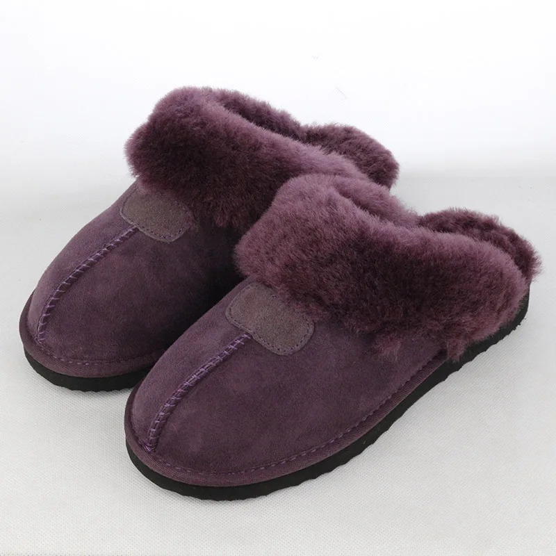 Grape Purple Тапочки с натуральным овечьим мехом; Модные женские зимние тапочки; женские теплые домашние тапочки наивысшего качества из мягкой шерсти; женская домашняя обувь - Цвет: Grape Purple