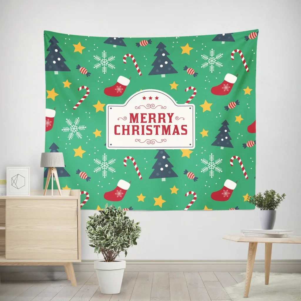 

Cartoon Christmas Tapestry Santa Clause Printing Home Wall Decoration Elk Wall Hanging Snowman for Christmas Party Beach Throw
