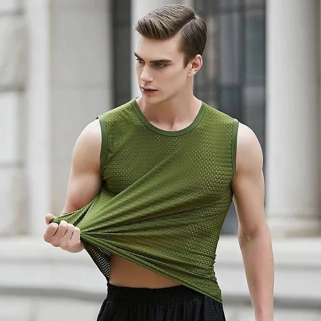 

2PCS Men Ice Silk Tank Tops Underwear Mens Vest Undershirt For Men Transparent Summer Male Bodyshaper Fitness Mesh Breathable