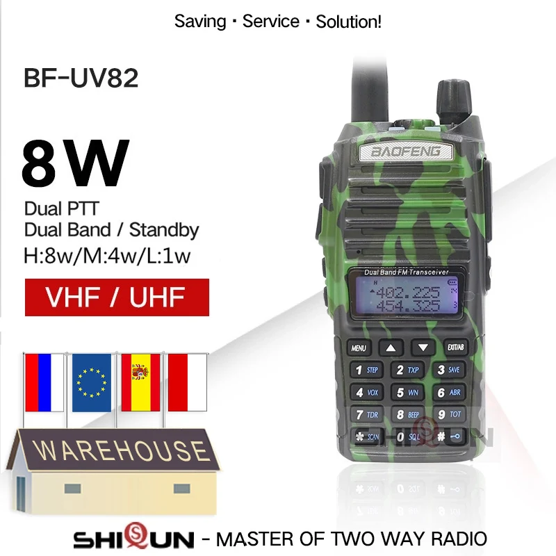 الأصلي المزدوج PTT Baofeng UV-82 8 واط راديو 10 كجم اسلكية تخاطب الأسود كامو مفيد لاسلكي للهواة uv-5r UV-9R زائد للصيد uv82