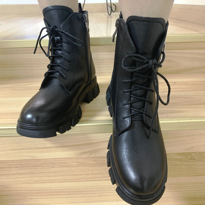 Женские теплые зимние ботинки из коровьей кожи мотоциклетная обувь для женщин на