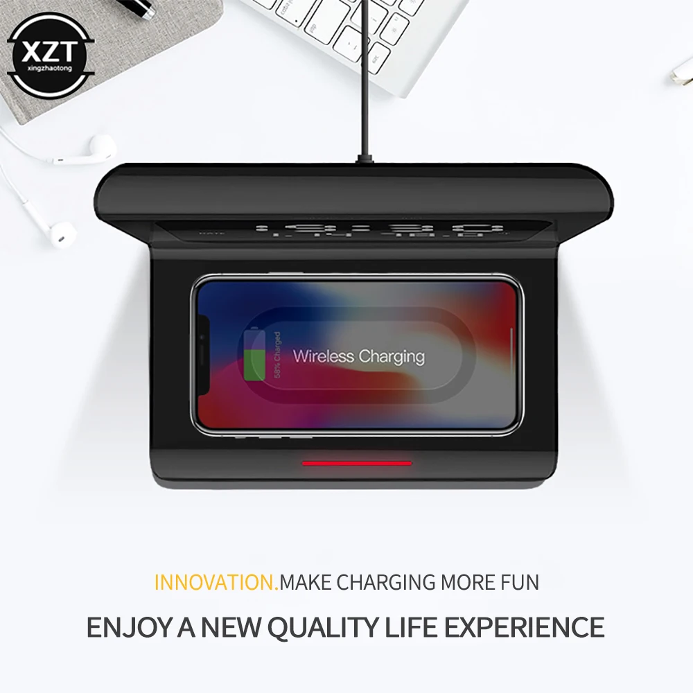 Беспроводное зарядное устройство с ЖК-дисплеем и будильником 12/24 ч 10 Вт |