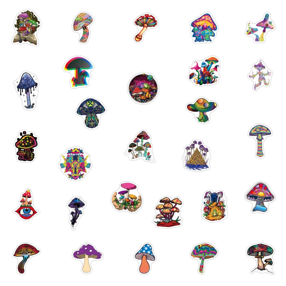 1050100pcs colorful psychedelic mushroom rainbow stickers aesthetic car skateboard motorcycle laptop cool decal sticker toy free global shipping
