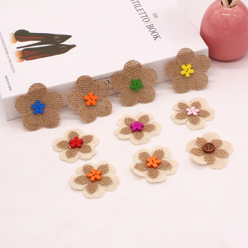 Новое поступление 10 шт. джутовые льняные Цветочные пуговицы аксессуары для