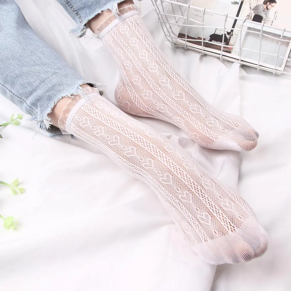 1 пара Тонкие хлопковые носки с цветочным узором Женские кружевные невидимые до