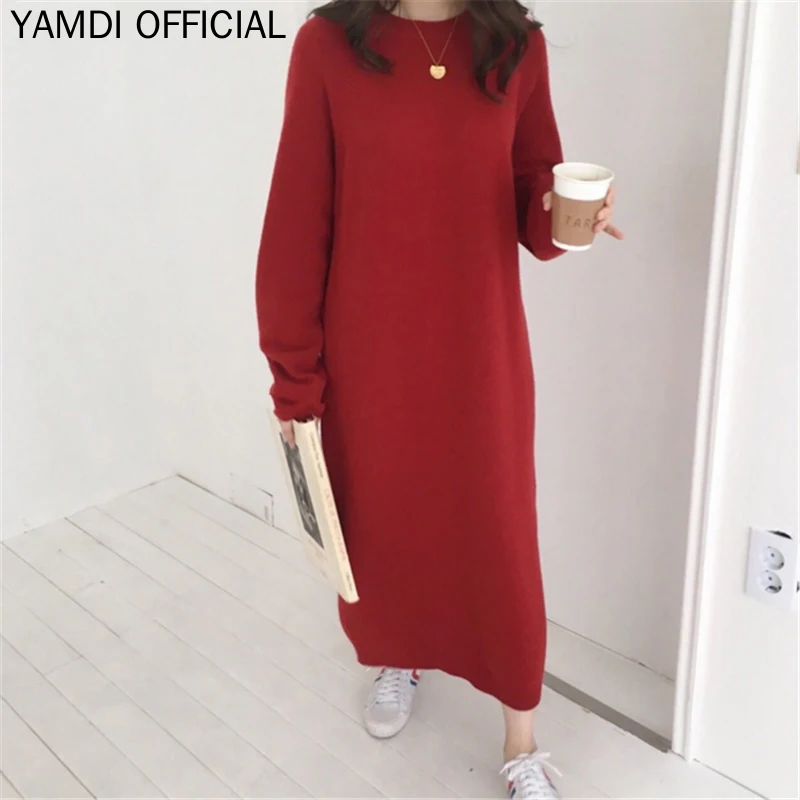 YAMDI однотонное красное женское платье-свитер дизайнерское корейское подиумное