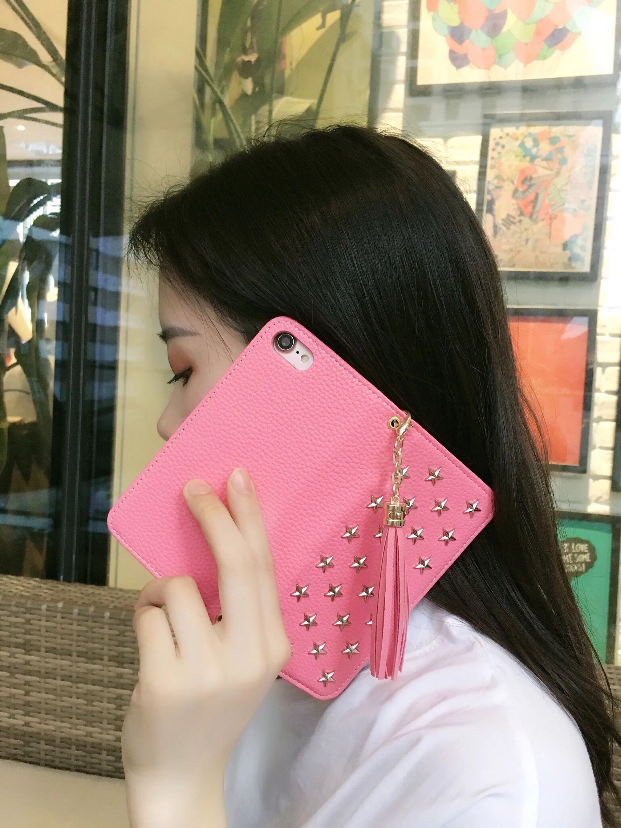 Роскошный чехол-книжка с откидной крышкой для iPhone 11 Pro Xs MAX XR 8 7 6 6s Plus, зеркальный кожаный чехол-кошелек ручной работы с заклепками и звездами с кисточками