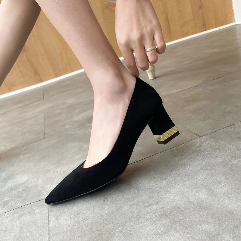 

new brand shoes classic design women pumps retro kid-suede leather pumps square high heels shoes woman dress party wedding shoes