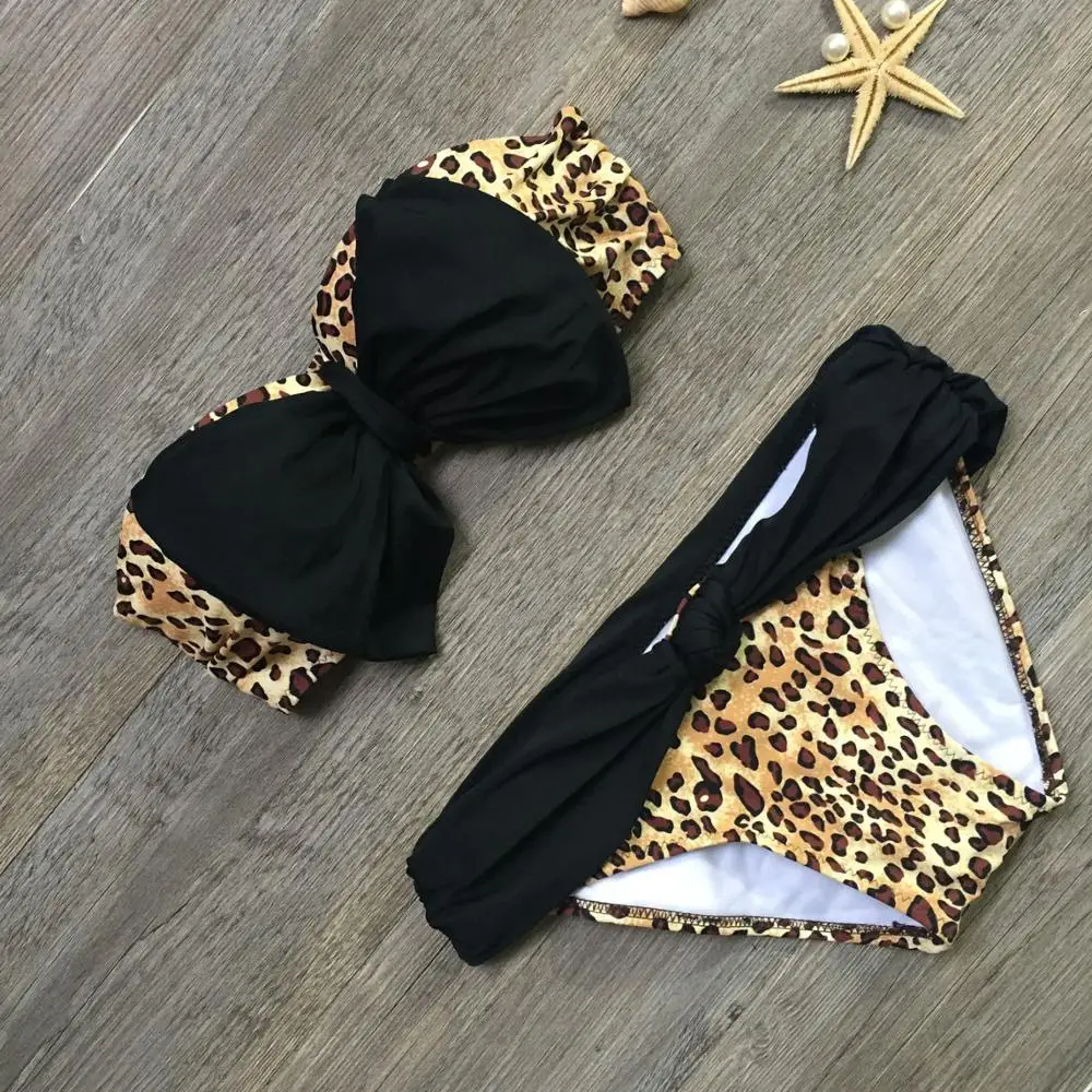 

leopard print bikinis women sexy bow brazilian bikini 2020 swimsuit strapless swimwear women biquini bathing suit 330