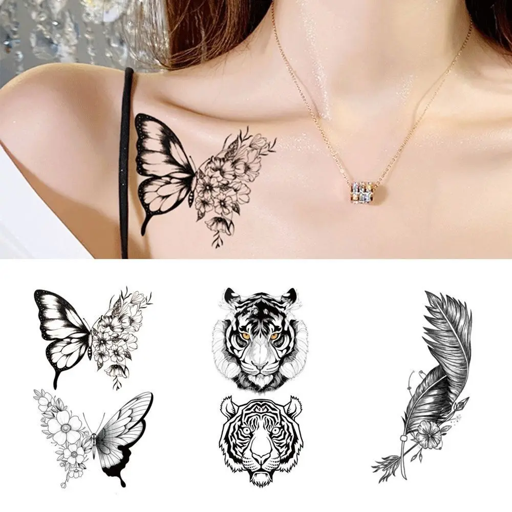 Водостойкая Временная тату-наклейка 1 лист Бабочка тигр перо узор для мужчин