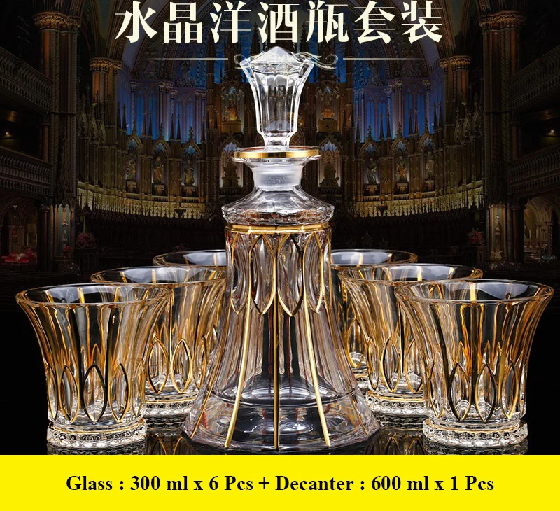 

luxury lead-free whiskey decanter set with 6 Pcs whiskey wine glass for Alcohol Bourbon Scotch 7 Pcs Set 200903-07
