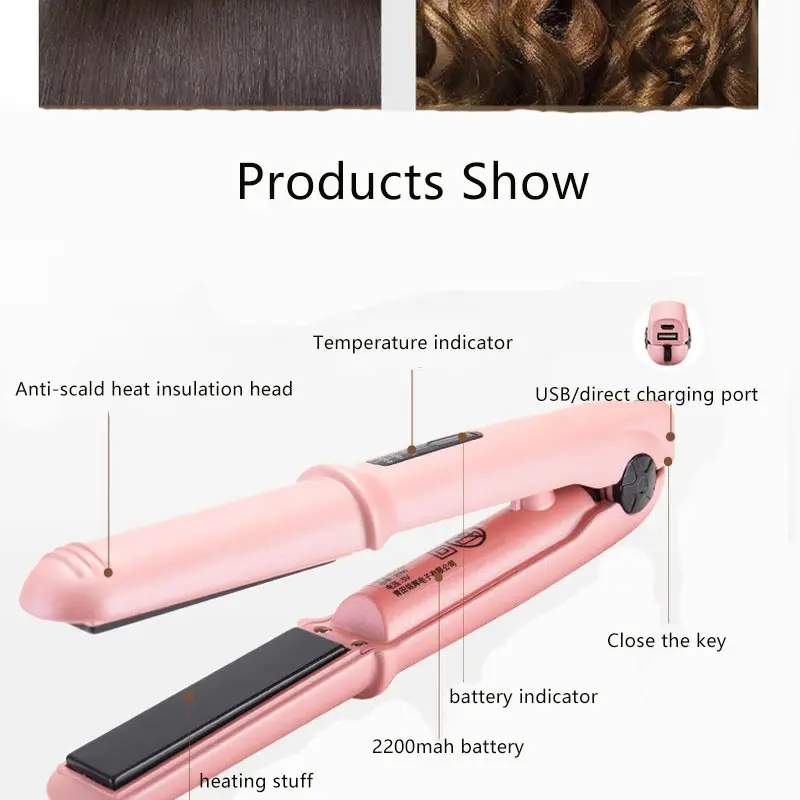

Two-In-One Steam Hair Straightener Women Ceramic Vapor Hair Flat Steam Hair Straightening Curler Hair Styling Tool USB Charge
