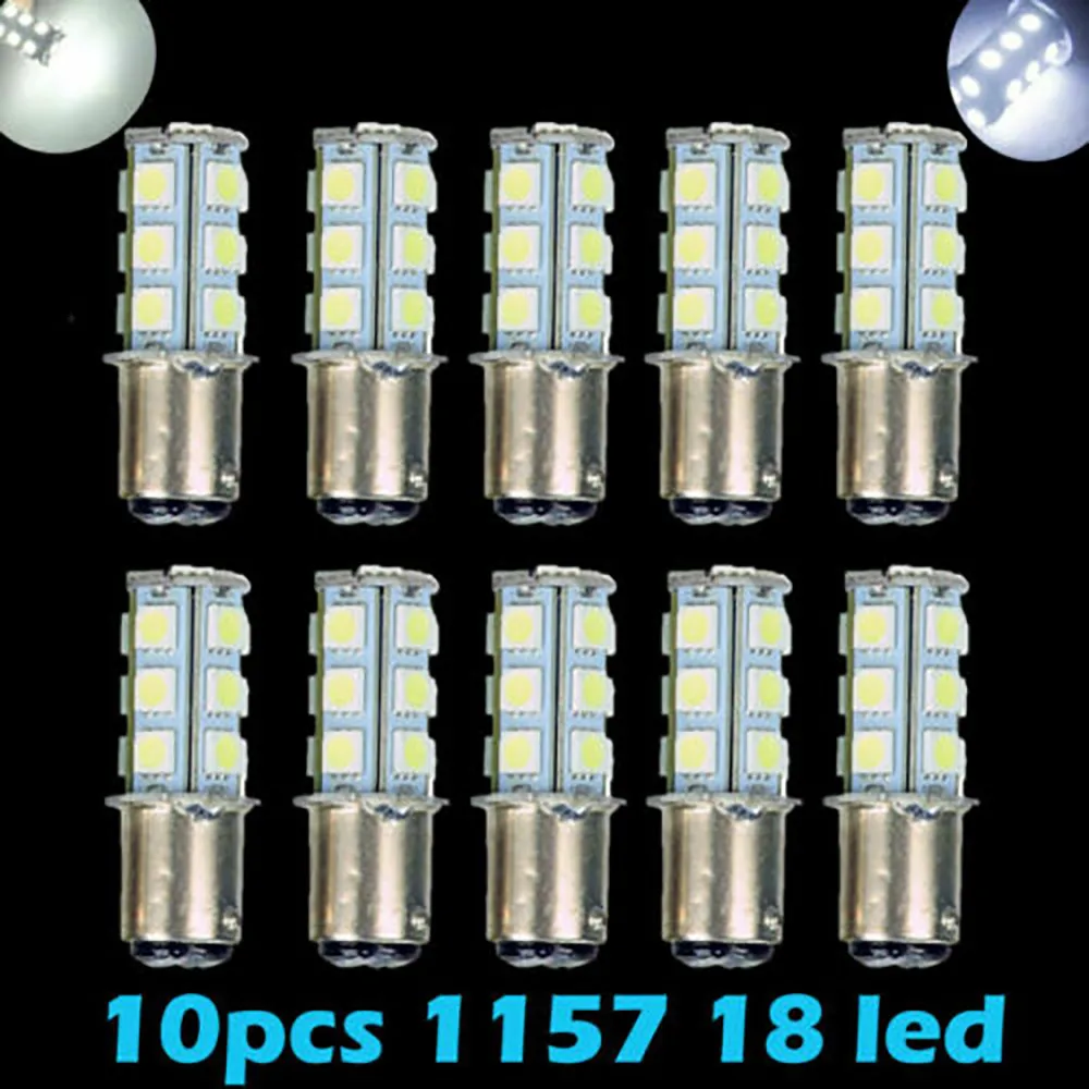 

Tail LED Light Bulb 10pcs 1157 Stop Super White 12V 18-SMD 5050 6000K Lamp