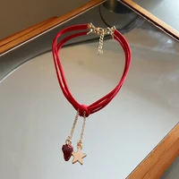 origin summer fashion cute strawberry stars red color chokers necklace for women exquisite double layer necklace jewelry hot