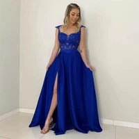 new long evening dress elegant sleeveless prom party pageant graduation gown fashion appliqued lace satin robe de mari%c3%a9e