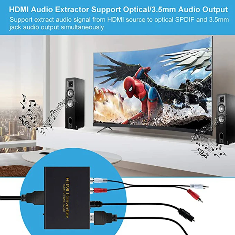 HDMI-совместимый аудио сплиттер 4K 3D HD 5.1CH оптический экстрактор TOSLINK SPDIF + L/R out для