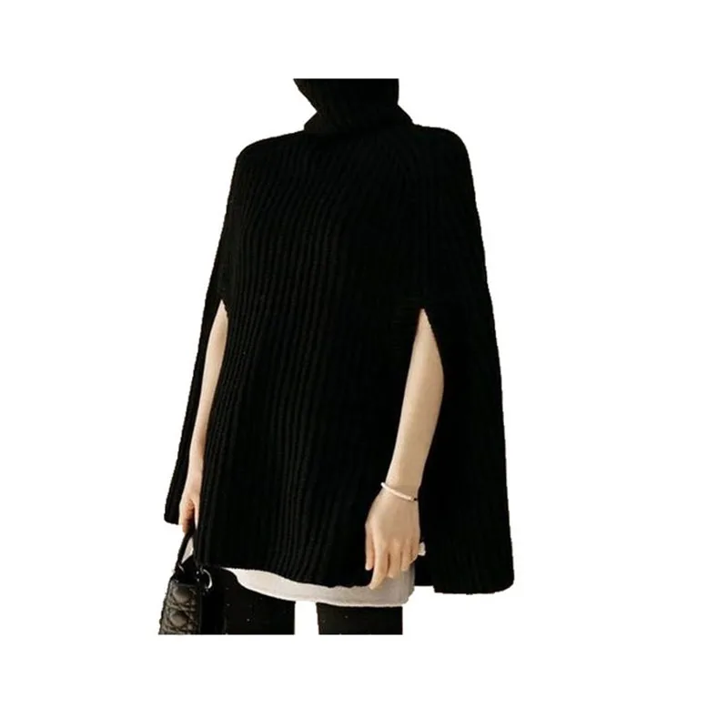 

Fashion Women's Sweater High Collar Mid-Long Coarse Wool Split Poncho knit Sweater Ladies Spring Autumn Wearing Pullover A755
