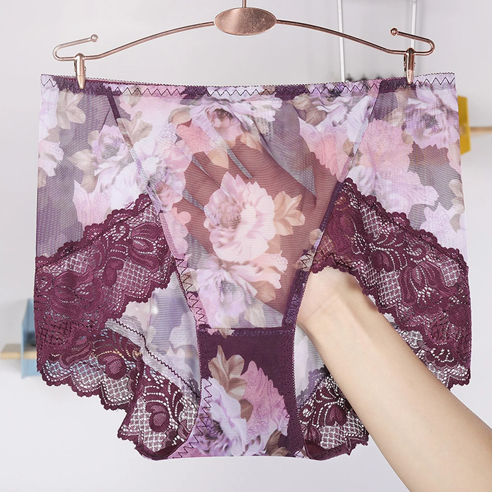 Бесшовные высококачественные кружевные прозрачные женские трусики со средней