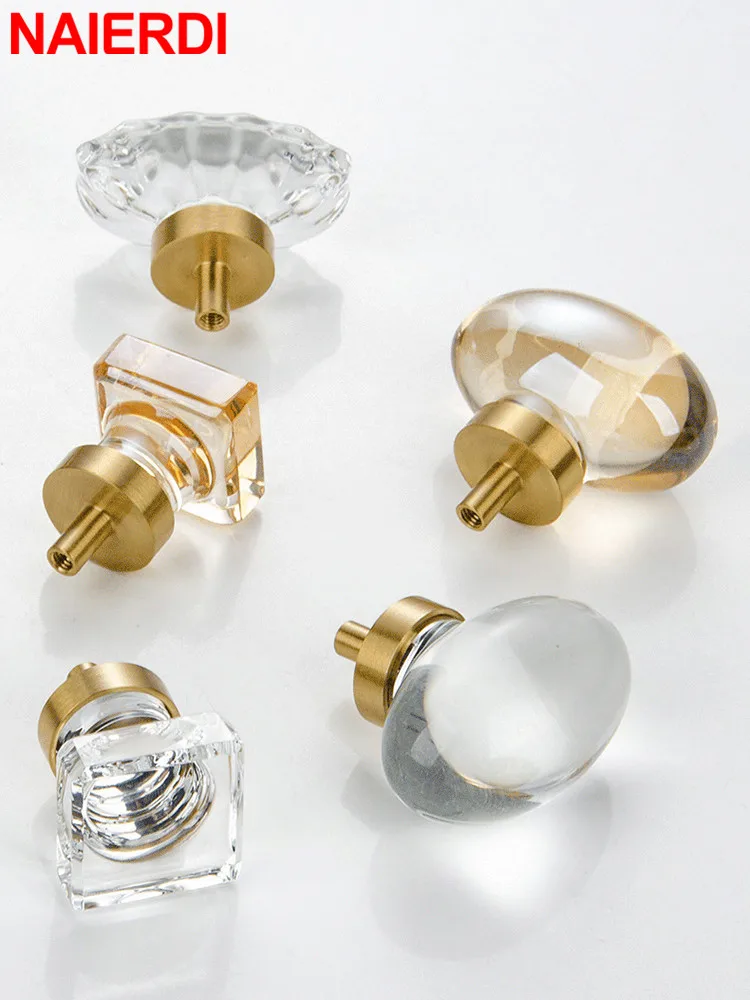 NAIERDI латунные хрустальные стеклянные ручки для шкафа роскошные медные дверные