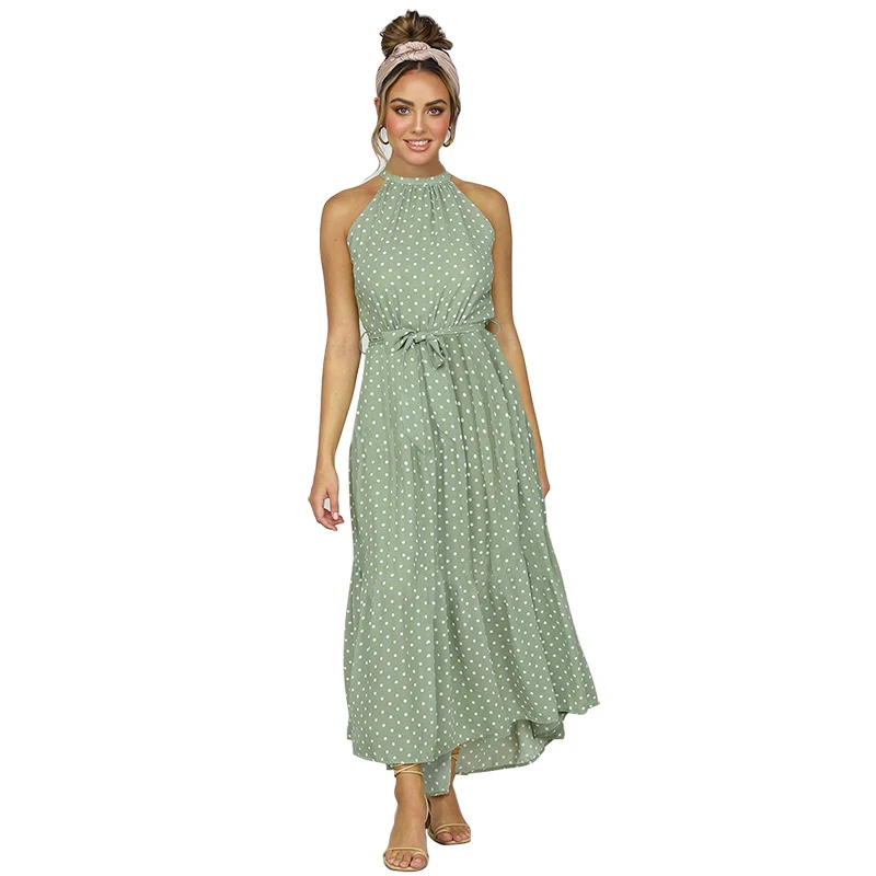 

Women's Dress 2021 Summer Sexy Fashion Slim Women's Dress New Polka Dot Printed Skirt Sleeveless Sling Beach Long Skirt Bohemia