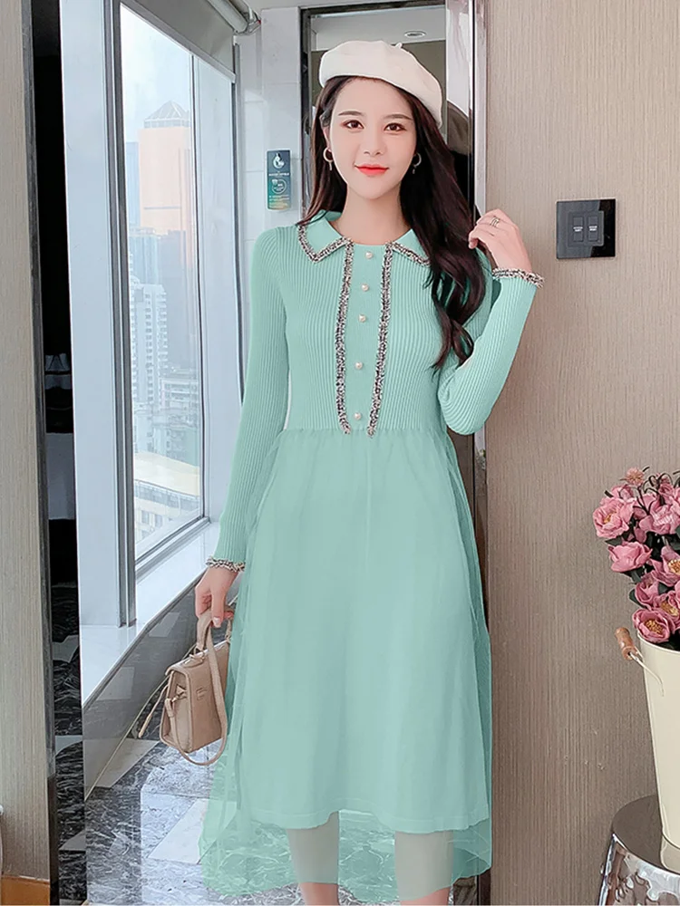 

High Waist Turn-Down Collar Female Dresses top quality ladies New Elegant Vintage Lady Vestidos