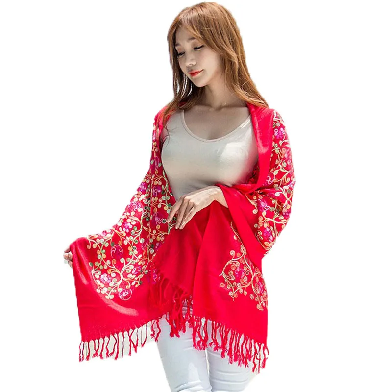 Новинка 2017 кашемировые шарфы-пончо с цветочной вышивкой для женщин роскошный