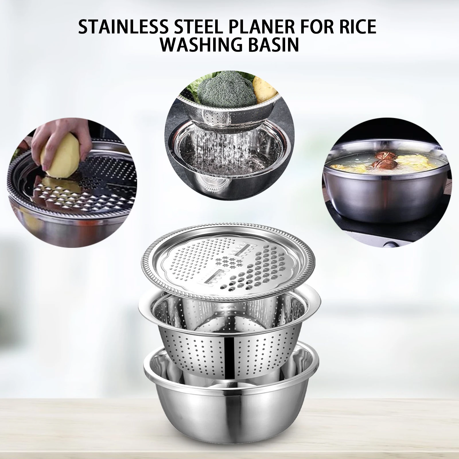 

VOGVIGO 3Pcs/Set Multi-Function Kitchen Graters Cheese With Stainless Steel Drain Sink For Vegetables Fruit Salad