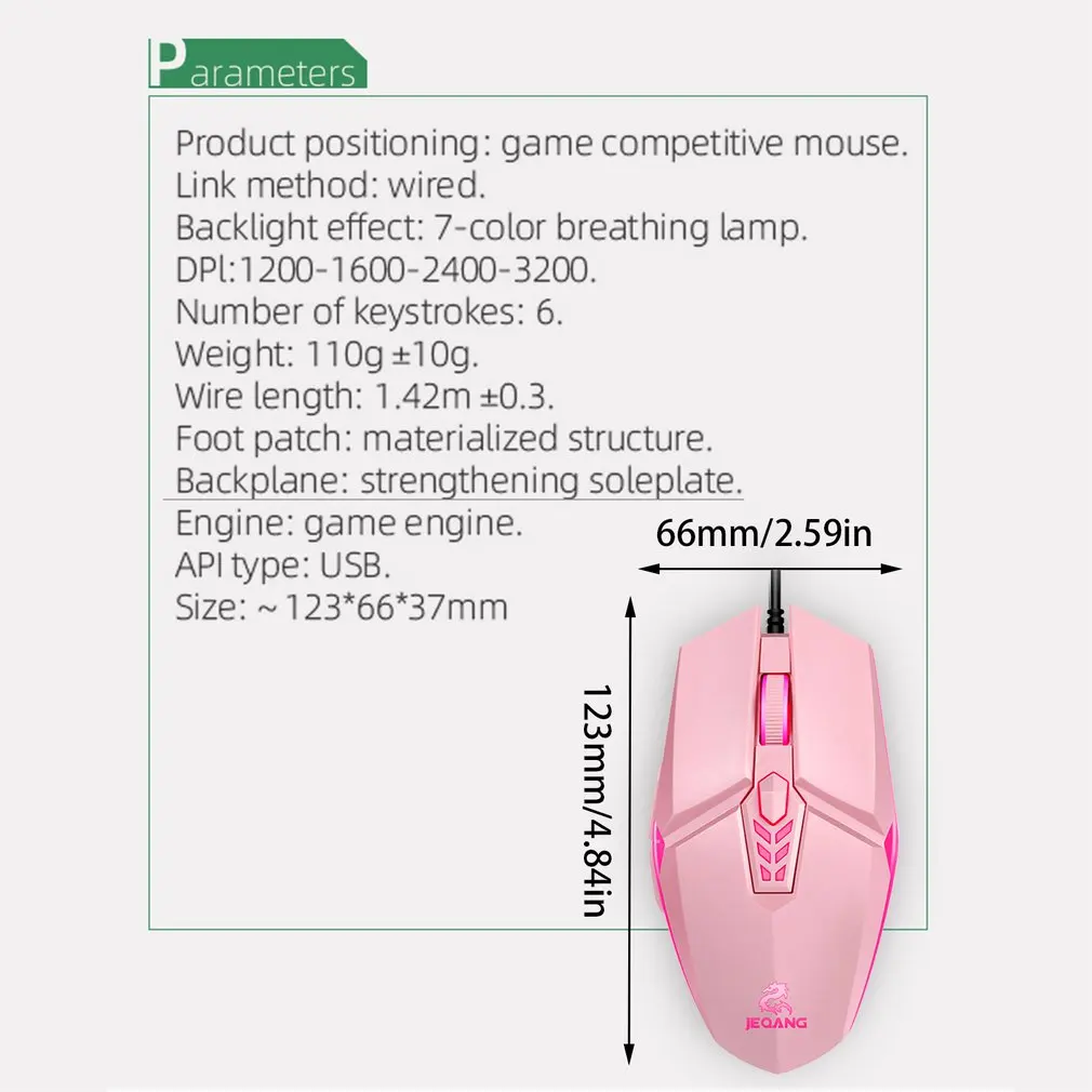 

Ergonomic USB Wired Gaming Mouse 6 Buttons LED 1600 DPI USB Computer Mice Gamer Mouse Pink Gaming Mouse For PC Laptop