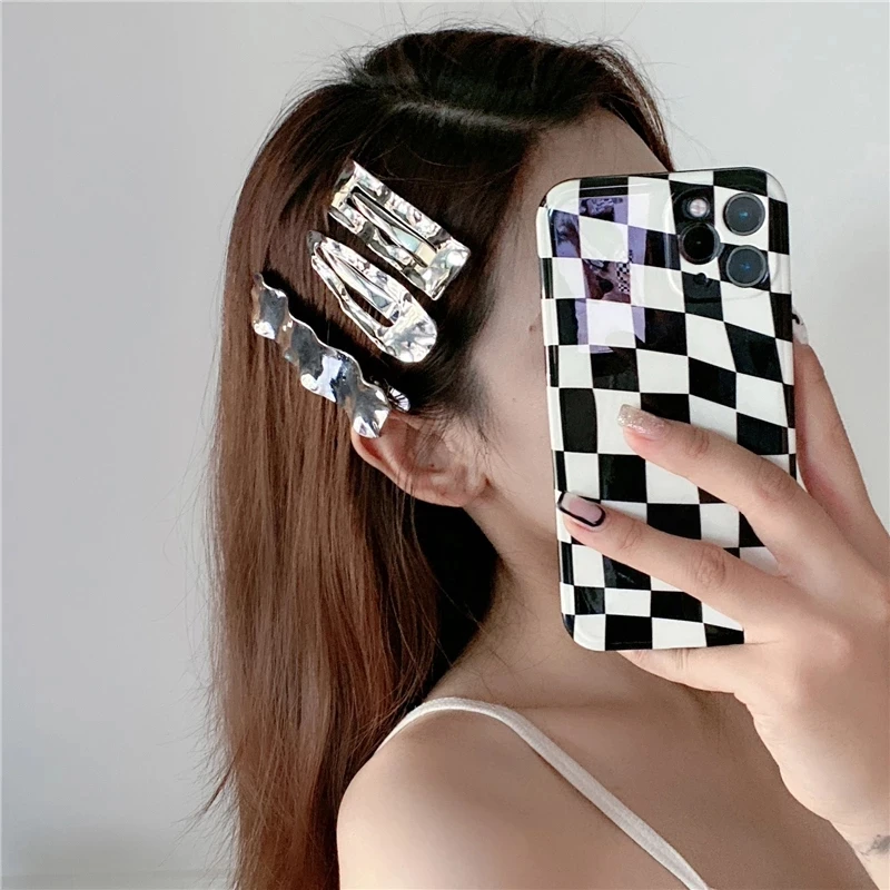 

Korea Sweet And Elegant Style Metal Hairpin Girl Geometric Hollow Triangle Square Alloy Wave Pattern Side Clip Hairpin Headdress