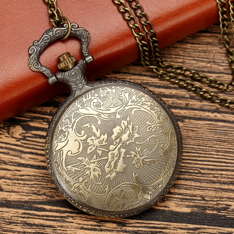 Античные кварцевые карманные часы в стиле стимпанк ретро бронзовые с узором