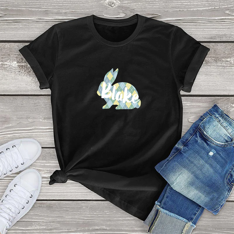 

Женская футболка с коротким рукавом, Повседневная хлопковая Футболка в стиле Харадзюку, 100% хлопок, с мультяшным принтом цветов, кроликов, жи...