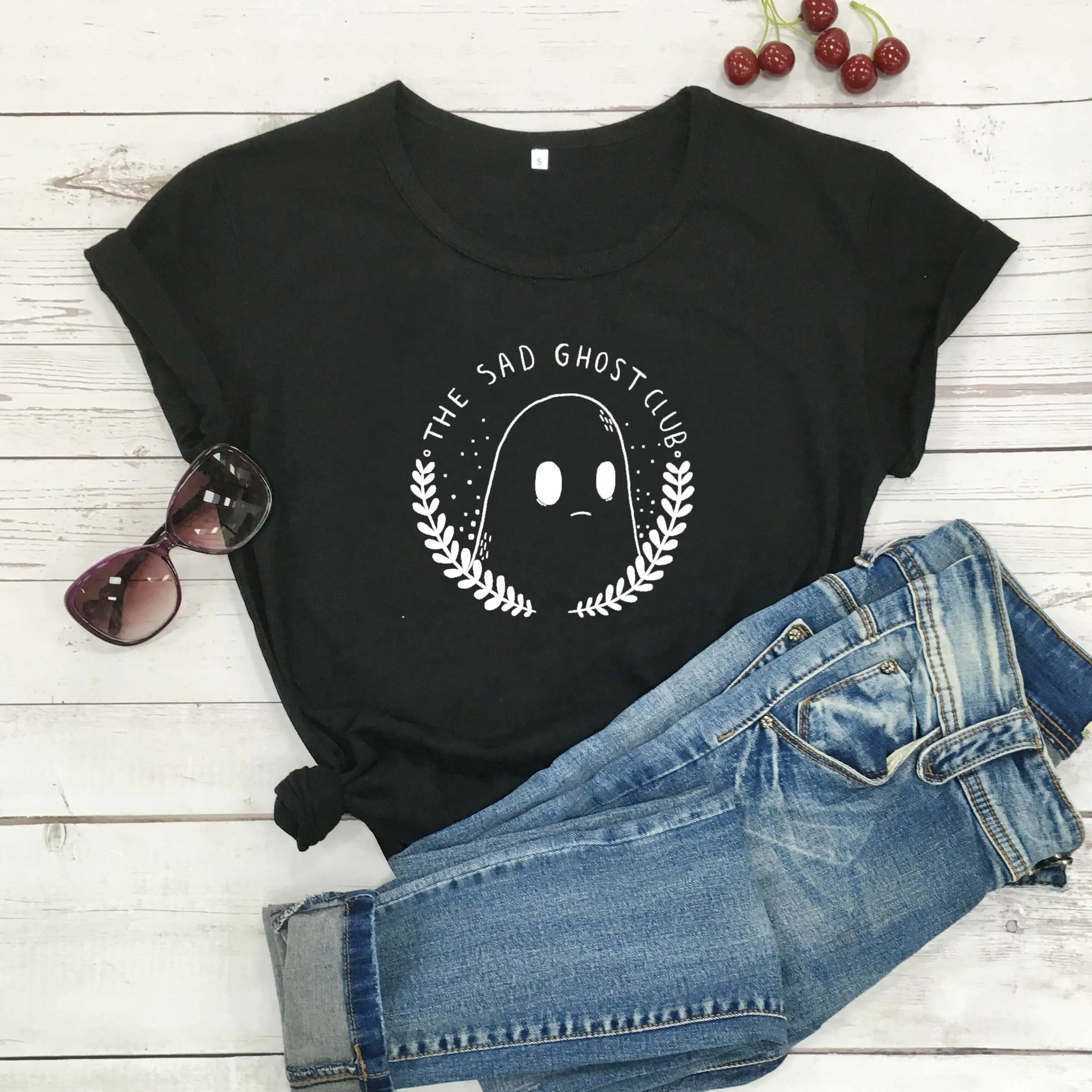 Печальный ghost club Футболка Женская мода хлопок kawaii рисунок гранж tumblr молодых