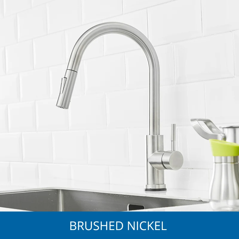 Brushed Nickel Fapully сенсорный индуктивный сенсорный кран черный матовый золотой датчик из нержавеющей стали горячий и холодный кухонный кран двойной выход воды - Цвет: Brushed Nickel