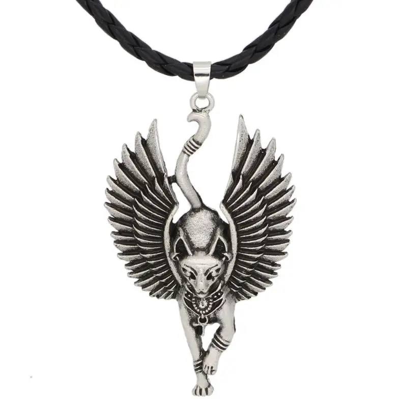 

Silver Ancient Egypt Bastet Statue Cat Pendant Necklace Sphinx Amulet Jewelry