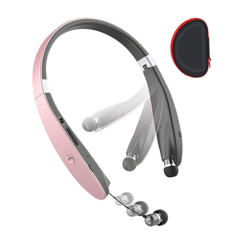 Folding Bluetooth Headset Sports Waterproof Neck Hanging Headphone with Retractable Earphones Noise Reduction Stereo Headphones|Наушники и