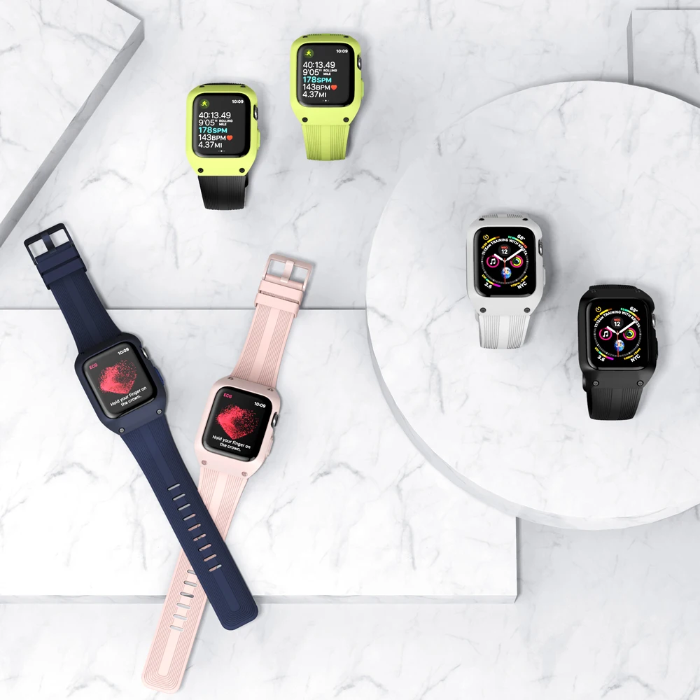 Роскошный силиконовый ремешок с чехол для Apple Watch SE Band Series 6 5 4 3 крышка 40 мм 44 38 42