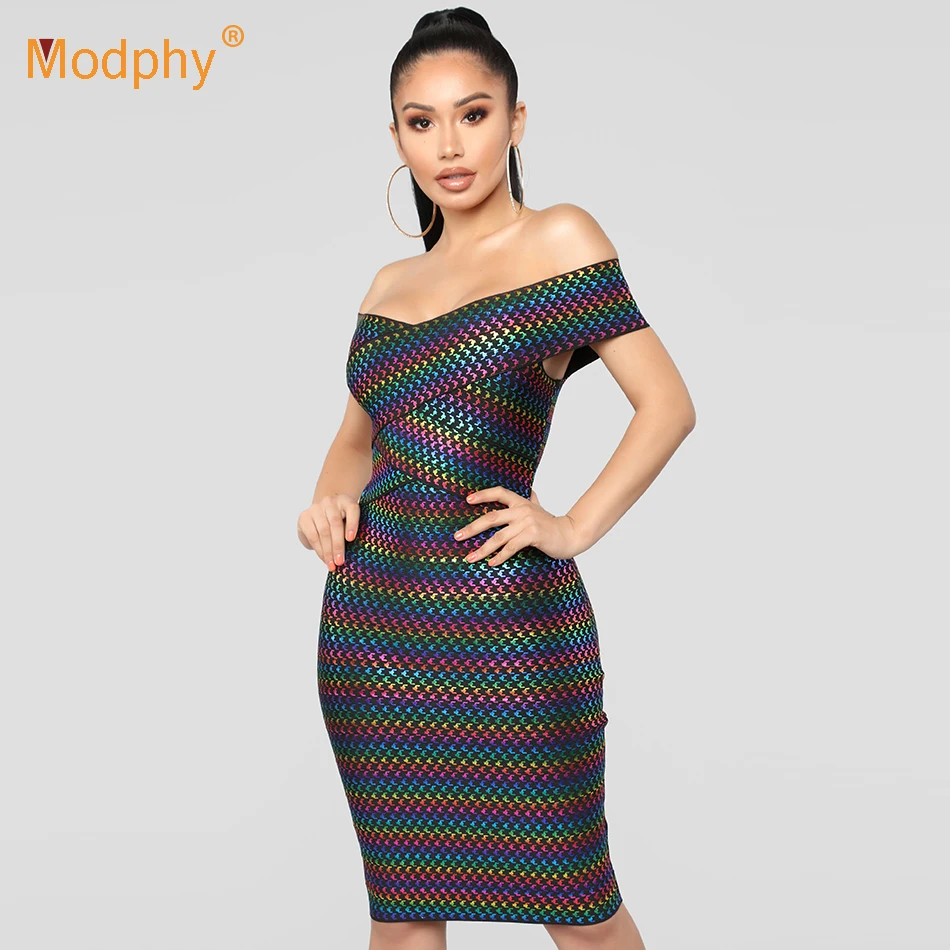 Женское Бандажное платье без рукавов облегающее с открытыми плечами и принтом в