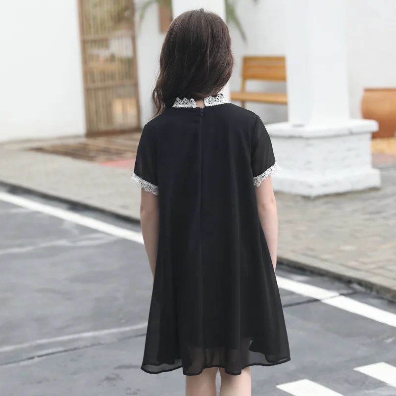 Dresses for girls 10 12 14 years Lace Patchwork Black Chiffon Dress Teenage Girl School Students Clothing | Детская одежда и обувь