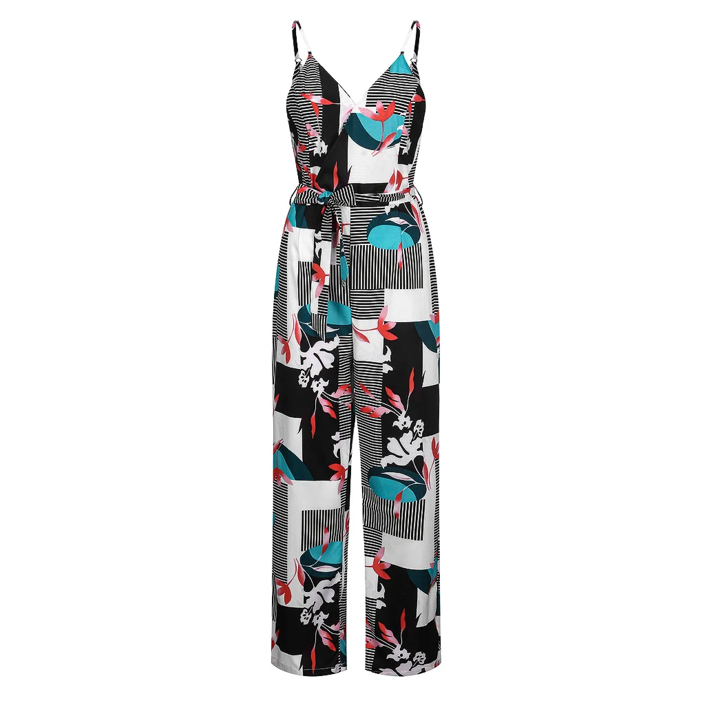 

2021 summer new fashion printed jumpsuit sexy suspender temperament wide-leg jumpsuit