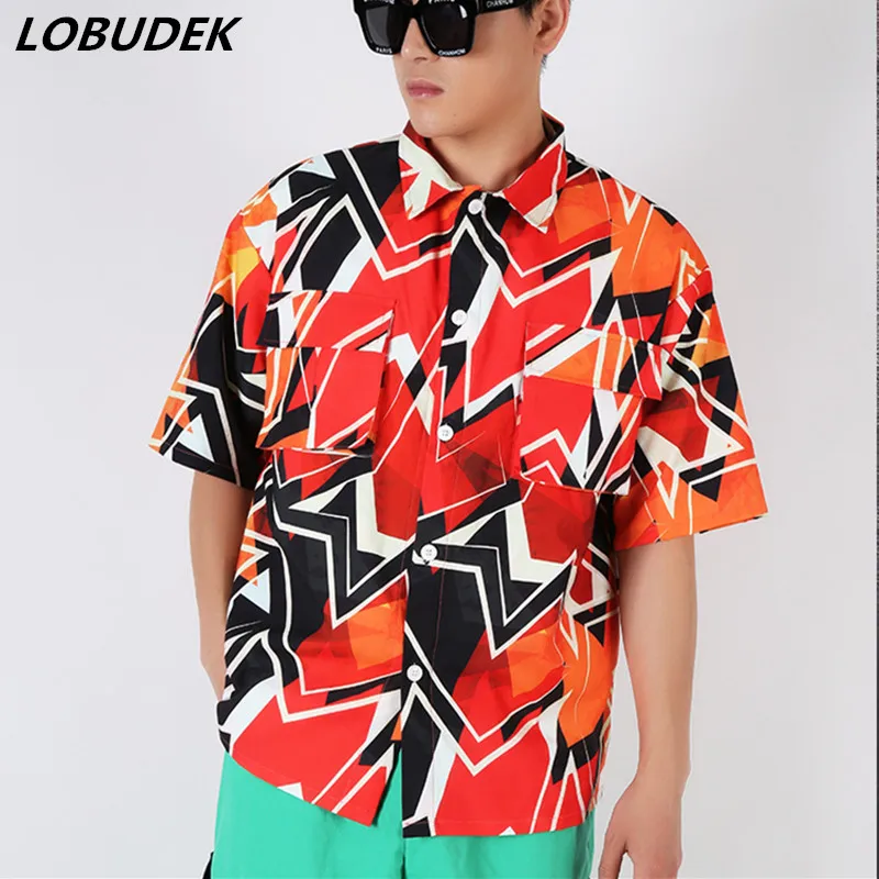 Мужской комплект из 2 предметов рубашка и шорты с геометрическим узором