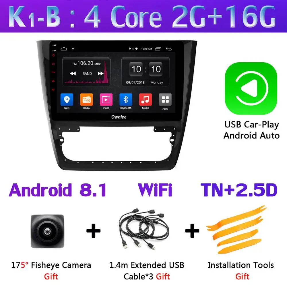 K1-B-CarPlay 360°×4 DVR AHD камера 4G LTE 4G+ 64G Android 9,0 DSP CarPlay gps Navi Радио автомобильный мультимедийный плеер для Skoda Yeti 2009 - Цвет: K1-B-CarPlay
