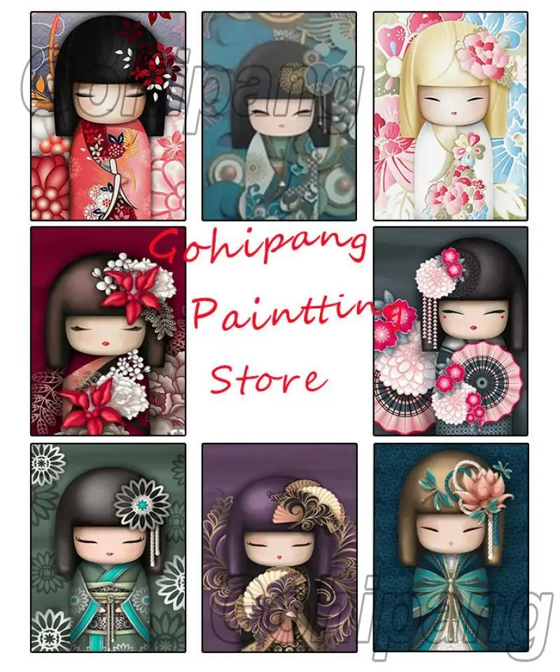 

Cartoon Japanese Doll Diamond Painting Cross Stitch Kit Full Square Round Embroidery Mosaic Art Home Decoration Gift