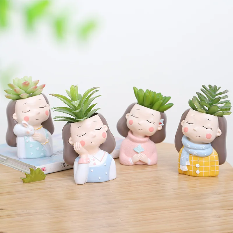 winter girl planter 4 шт./компл. горшок Создайте Дизайн дома сад мини Карликовые деревья кактуса плантатора горшок красивый сочные цветочный горшок декоративные горшечные - Цвет: winter girl planter
