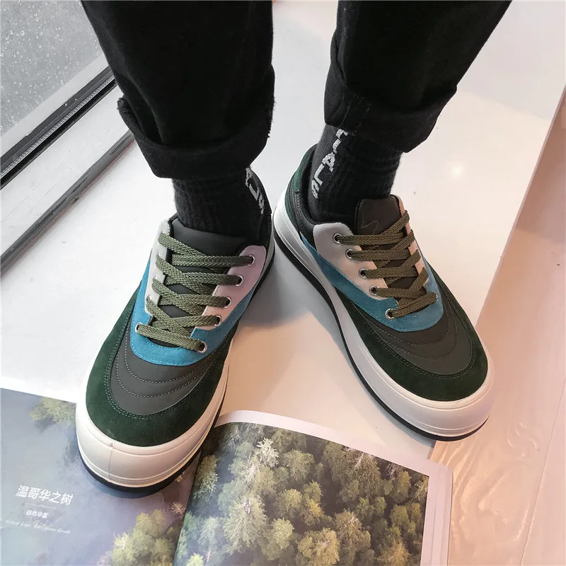 

Мужские Водонепроницаемые туфли на толстой подошве, повседневные Нескользящие уличные туфли из искусственной кожи со шнуровкой и пэчворко...