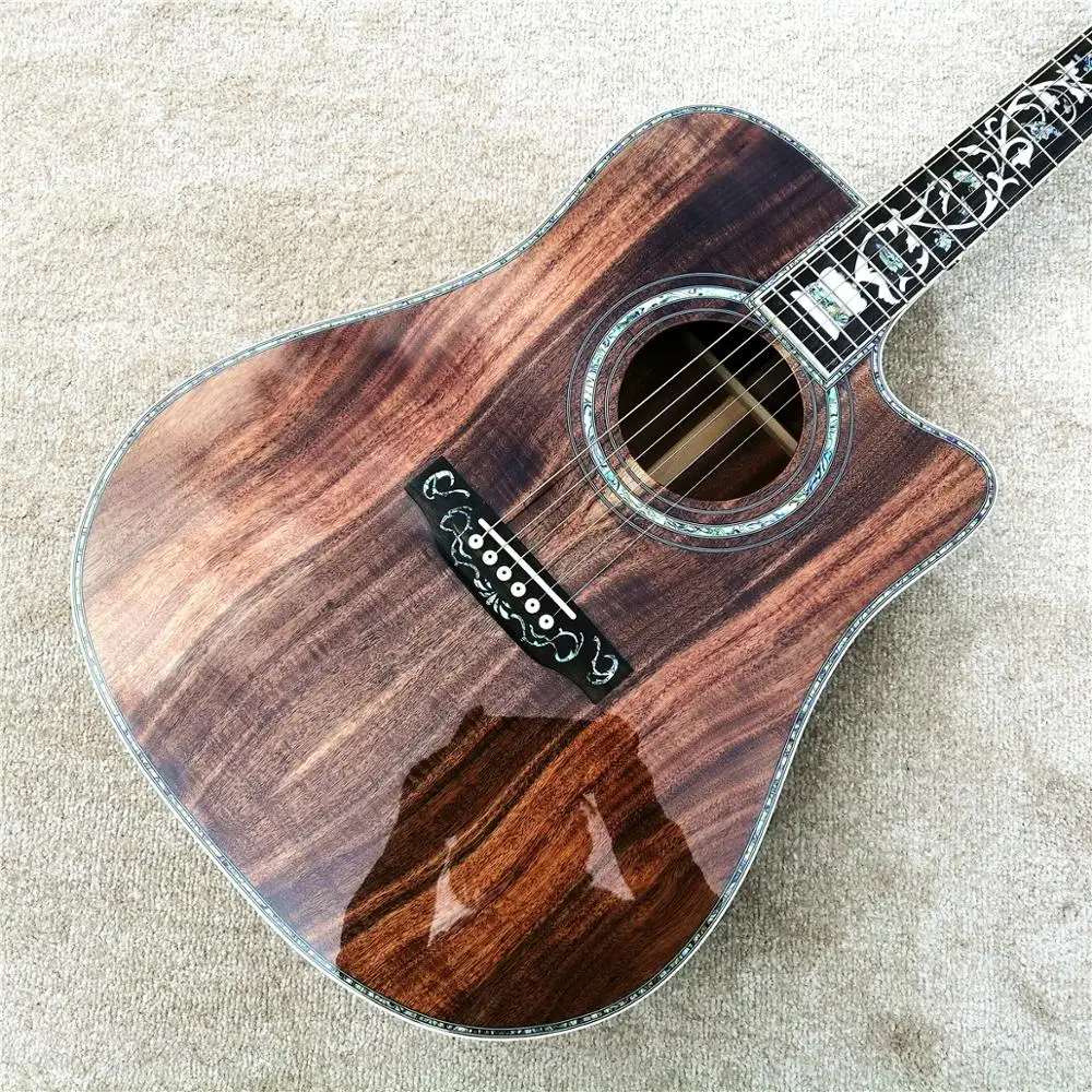 Abalone 41 дюймов cutaway Koa деревянная акустическая гитара 2020 Новая фабрика Cusotm Ebony